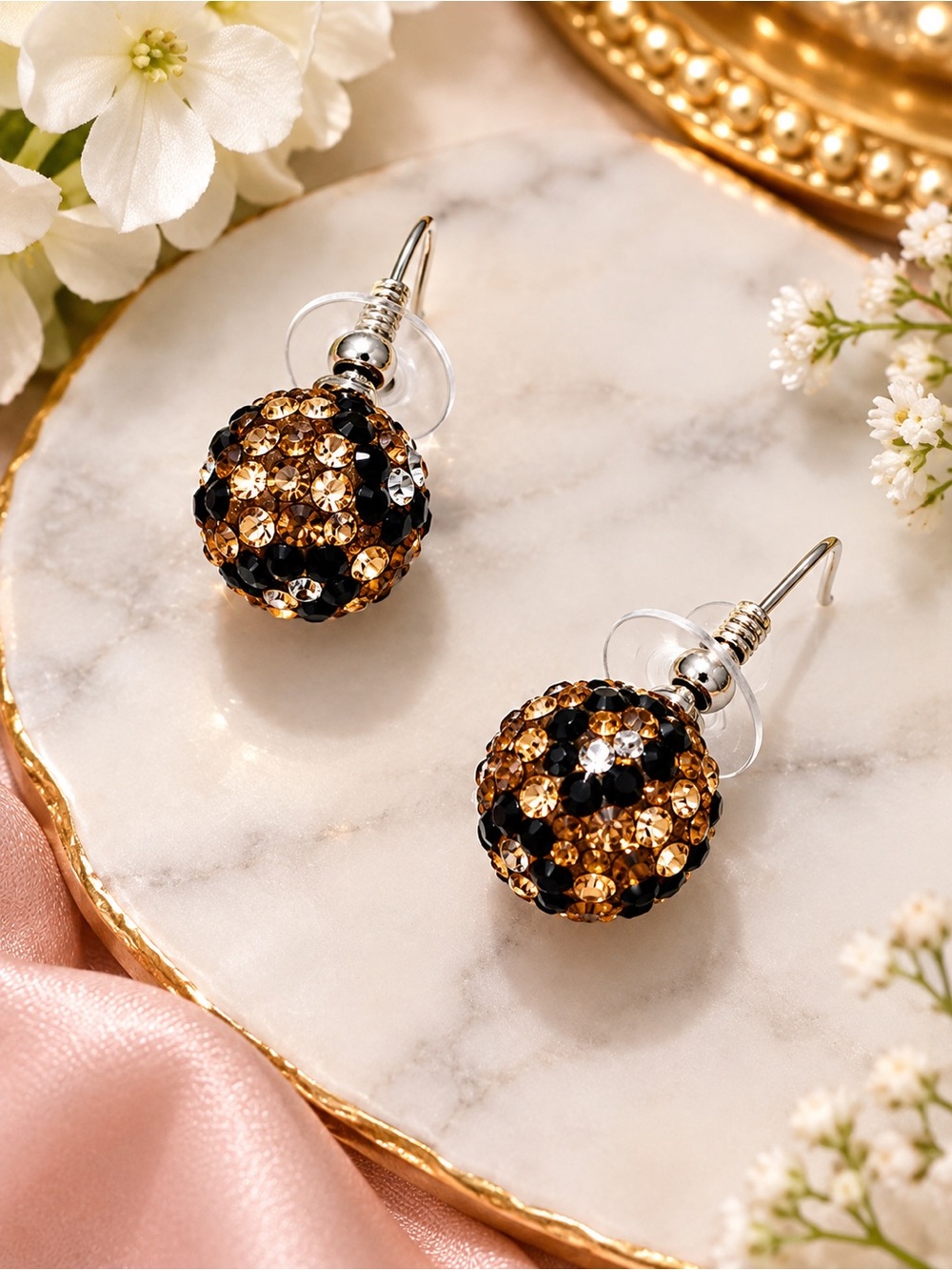 Sparkling Gold and Black Crystal Drop Earrings - Women's Jewelry